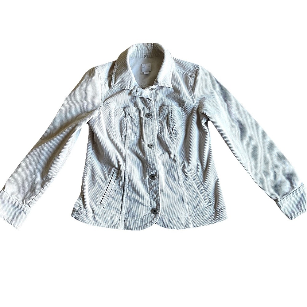 J. Jill Women's Corduroy Trucker Jacket XS Ivory Cotton Stretch Short Blazer